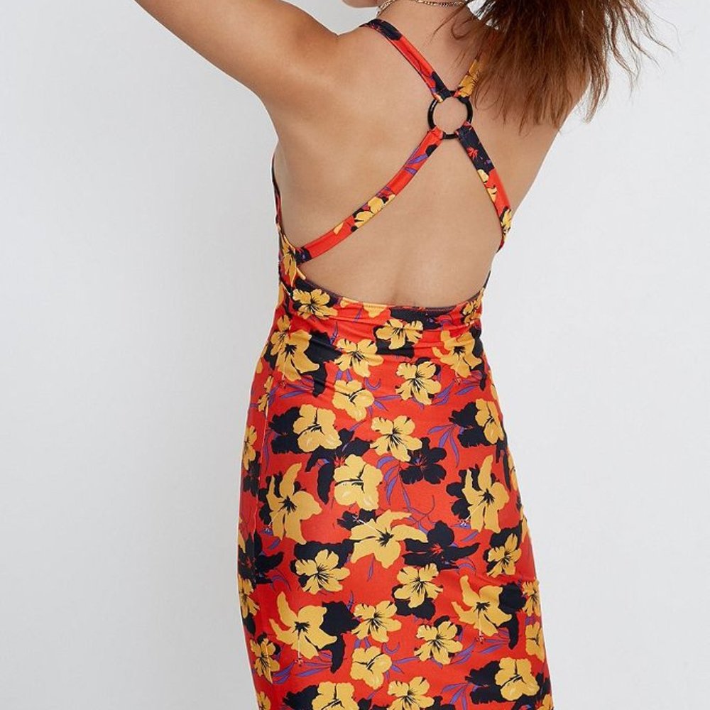 UO Tail Whip Printed Cross-Back Bodycon Dress NEW